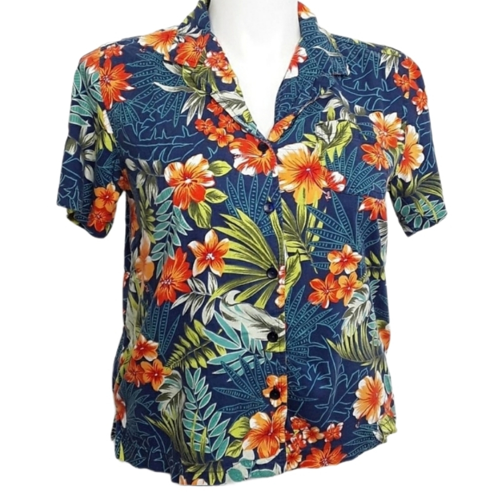 Erika Tropical Floral Oversized Camp Shirt EUC sz M
